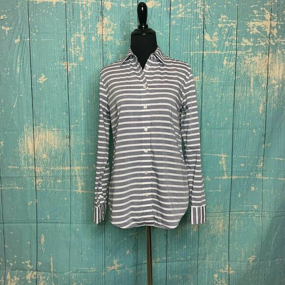 BANANA REPUBLIC Gray White Striped Long sleeves Button-Up Shirt XS - Picture 11 of 11
